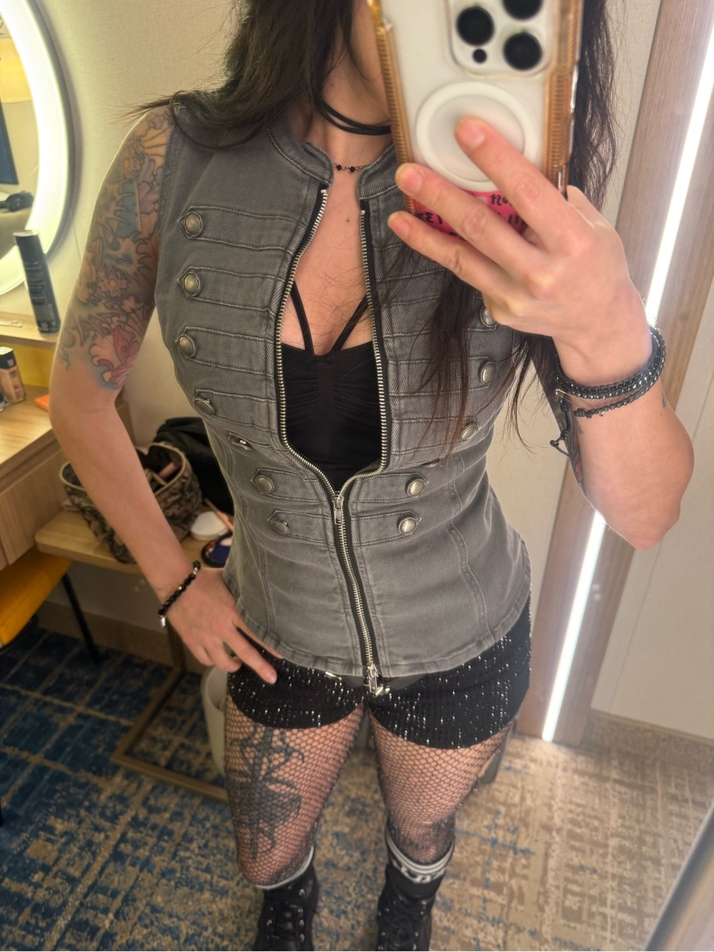 Grey Generation kiss - dollskill military style / emo grey denim peplum vest